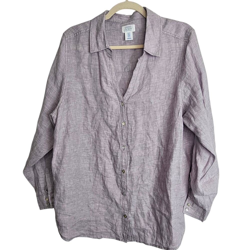 Sigrid Olsen Womens Linen Top Size 1X Coastal Grandma Resortwear Beach Vacation
